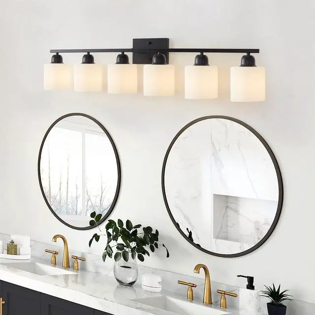 Alt view image 3 of 7 - 6-Light Black Vanity Lights, 38'' Modern Bathroom Vanity Lighting Fixtures for Mirror, Matte Bathroom Lighting Fixtures, Black Wall Sconces for Bedroom Living Room