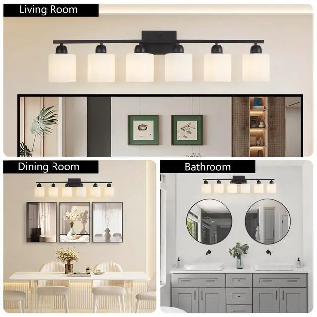 Alt view image 5 of 7 - 6-Light Black Vanity Lights, 38'' Modern Bathroom Vanity Lighting Fixtures for Mirror, Matte Bathroom Lighting Fixtures, Black Wall Sconces for Bedroom Living Room