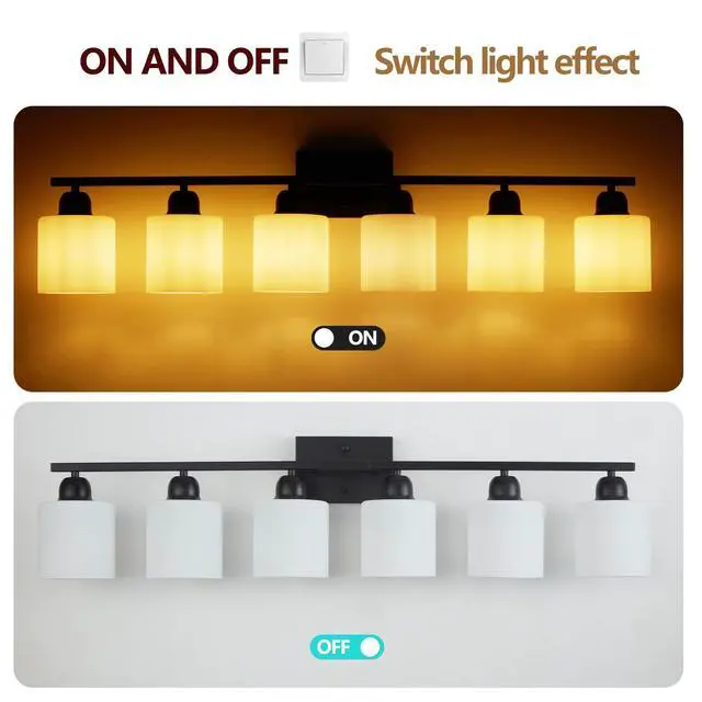 Alt view image 6 of 7 - 6-Light Black Vanity Lights, 38'' Modern Bathroom Vanity Lighting Fixtures for Mirror, Matte Bathroom Lighting Fixtures, Black Wall Sconces for Bedroom Living Room
