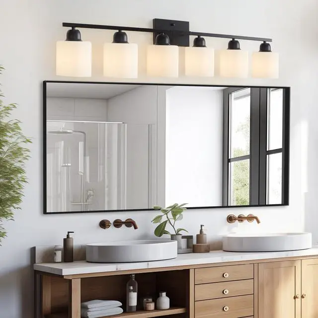 Alt view image 4 of 7 - 6-Light Black Vanity Lights, 38'' Modern Bathroom Vanity Lighting Fixtures for Mirror, Matte Bathroom Lighting Fixtures, Black Wall Sconces for Bedroom Living Room
