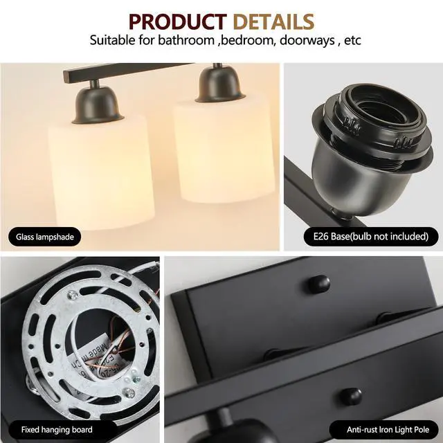 Alt view image 7 of 7 - 6-Light Black Vanity Lights, 38'' Modern Bathroom Vanity Lighting Fixtures for Mirror, Matte Bathroom Lighting Fixtures, Black Wall Sconces for Bedroom Living Room