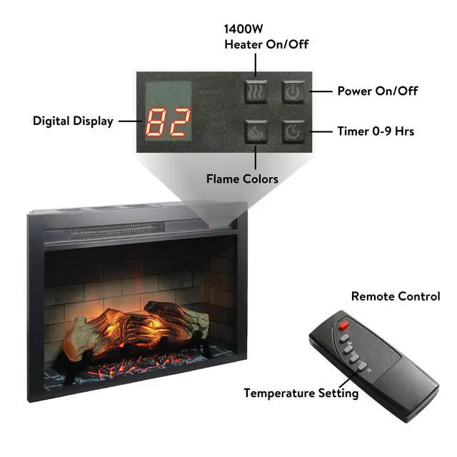 Alt view image 4 of 7 - 28 Inch Electric Fireplace Insert, Multicolored Flames