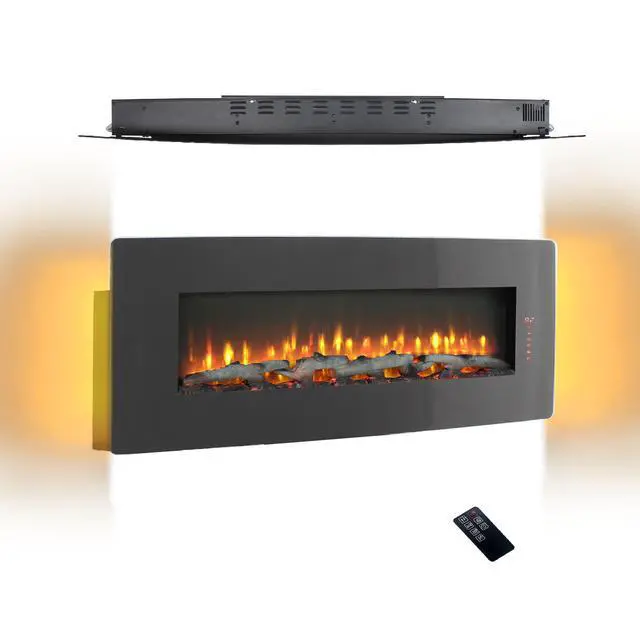 Alt view image 3 of 7 - 48 Inch Curved Front Wall Mounted Electric Fireplace With Remote And Multi Color Flame & Emberbed