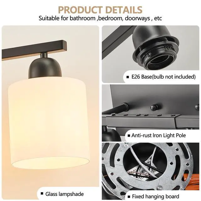 Alt view image 6 of 7 - 10 Light Bathroom Vanity Lights Over Mirror, 65.4 inch Black Vanity Lights Fixtures with White Glass Shades Matte Black Modern Vanity Lights Black Bathroom Wall Lighting for Mirror Bedroom