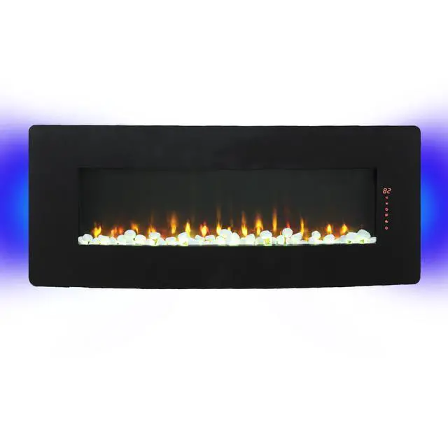 Alt view image 7 of 7 - 48 Inch Curved Front Wall Mounted Electric Fireplace With Remote And Multi Color Flame & Emberbed