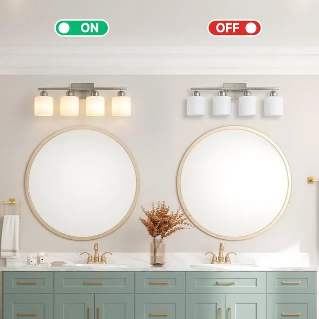 Alt view image 2 of 7 - Brushed Nickel Bathroom Light Fixtures, 4-Light Modern Vanity Light Over Mirror, Wall Sconces with Milky White Frosted Glass Shades, E26 Socket (Bulbs Not included)