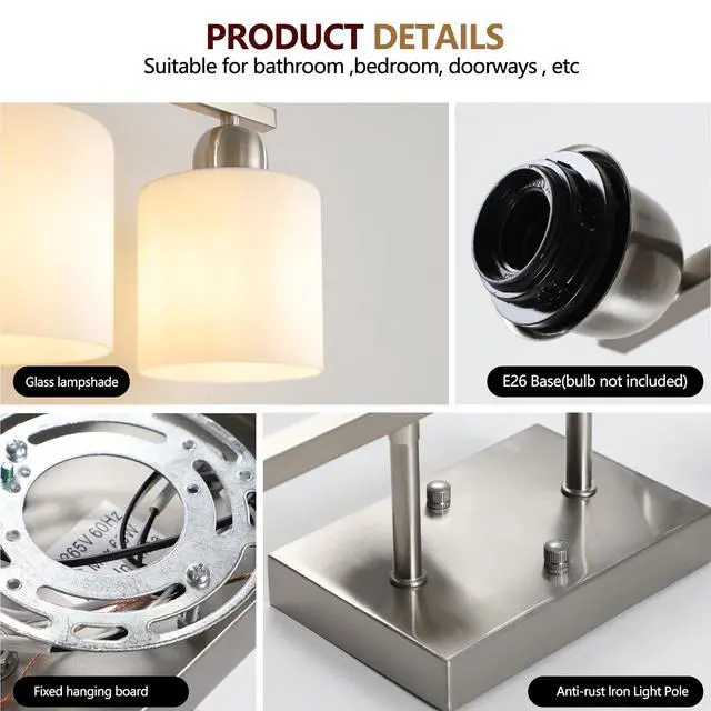 Alt view image 5 of 7 - Brushed Nickel Bathroom Light Fixtures, 5-Light Modern Vanity Light Over Mirror, Wall Sconces with Milky White Frosted Glass Shades, E26 Socket (Bulbs Not included)