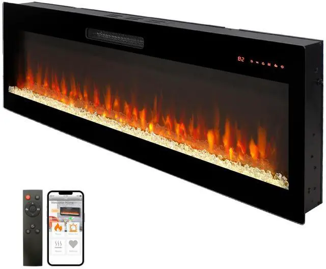 Main image of Smart 50" Wifi-Enabled Electric Fireplace Heater, Recessed In-Wall And Wall-Mounted