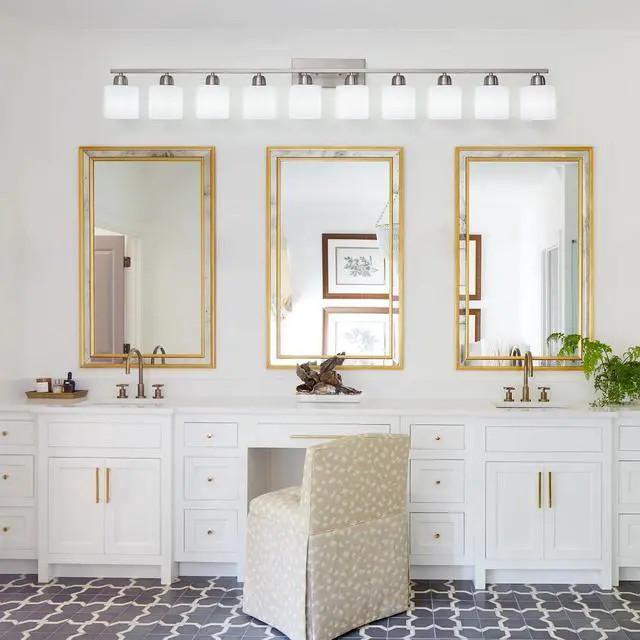Main image of 10-Light Bathroom Light Fixtures, 6552inch Nickel Vanity Light with Milky White Glass Shade, Modern Bathroom Wall Lights Over Mirror, Farmhouse Wall Sconces Lighting for Bedroom Living Room