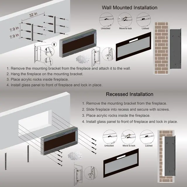 Alt view image 6 of 7 - Smart 60" Wifi-Enabled Electric Fireplace Heater, Recessed In-Wall And Wall-Mounted