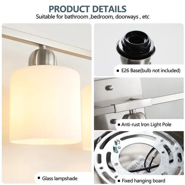 Alt view image 7 of 7 - 10-Light Bathroom Light Fixtures, 6552inch Nickel Vanity Light with Milky White Glass Shade, Modern Bathroom Wall Lights Over Mirror, Farmhouse Wall Sconces Lighting for Bedroom Living Room