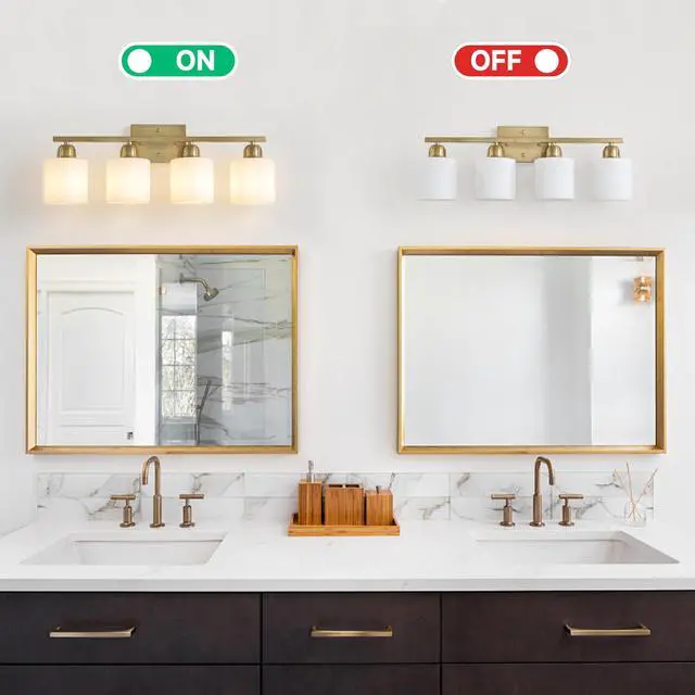 Alt view image 5 of 7 - Gold Bathroom Light Fixtures, 4-Light Modern Vanity Light Over Mirror, Wall Sconces with Milky White Frosted Glass Shades, E26 Socket (Bulbs Not included)