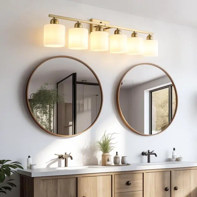 Main image of 6 Light Gold Bathroom Vanity Light, Gold Bathroom Light Fixtures, 38" Modern Brushed Gold Vanity Lighting Fixtures for Bathroom Over Mirror, Gold Sconces Wall Lighting for Bedroom Living Room