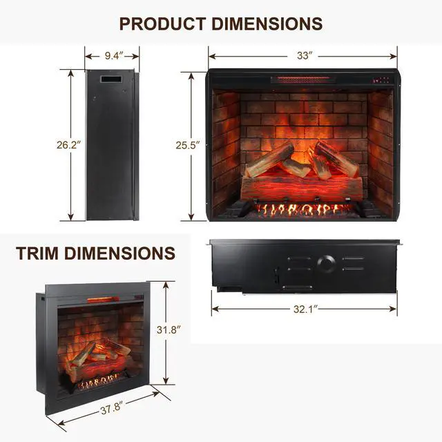 Alt view image 6 of 7 - 33 Inch Infrared Electric Fireplace With Removable Trim Kit Insert, Touch Panel Home Decor Heater, Smokeless Firebox With Fire Crackling Sound
