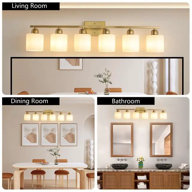 Alt view image 5 of 7 - 6 Light Gold Bathroom Vanity Light, Gold Bathroom Light Fixtures, 38" Modern Brushed Gold Vanity Lighting Fixtures for Bathroom Over Mirror, Gold Sconces Wall Lighting for Bedroom Living Room