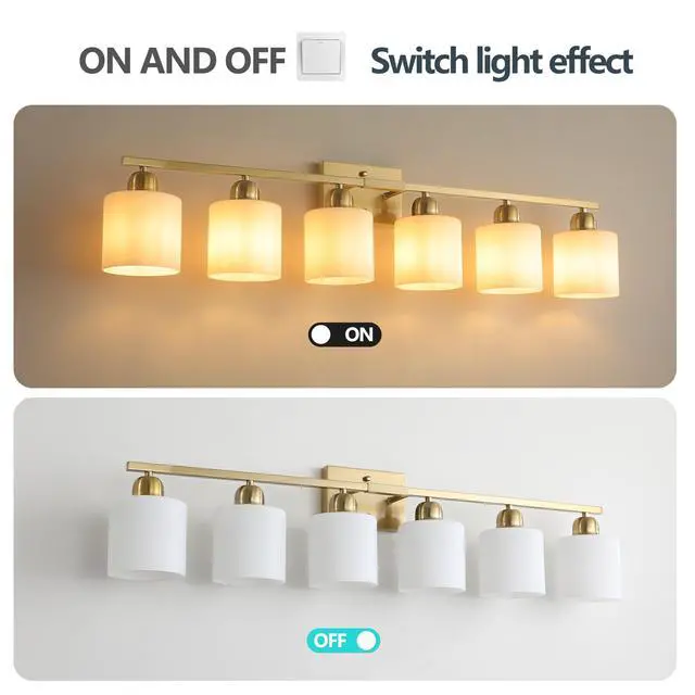 Alt view image 6 of 7 - 6 Light Gold Bathroom Vanity Light, Gold Bathroom Light Fixtures, 38" Modern Brushed Gold Vanity Lighting Fixtures for Bathroom Over Mirror, Gold Sconces Wall Lighting for Bedroom Living Room
