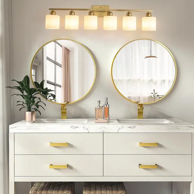 Alt view image 4 of 7 - 6 Light Gold Bathroom Vanity Light, Gold Bathroom Light Fixtures, 38" Modern Brushed Gold Vanity Lighting Fixtures for Bathroom Over Mirror, Gold Sconces Wall Lighting for Bedroom Living Room