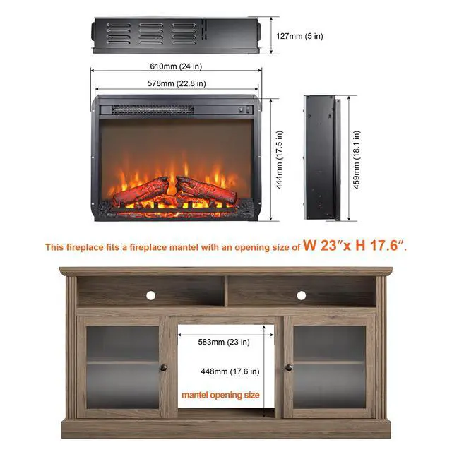 Alt view image 2 of 7 - 23 Inch Electric Fireplace Insert Heater With Log Set & Realistic Flame, Overheating Protection Without Control