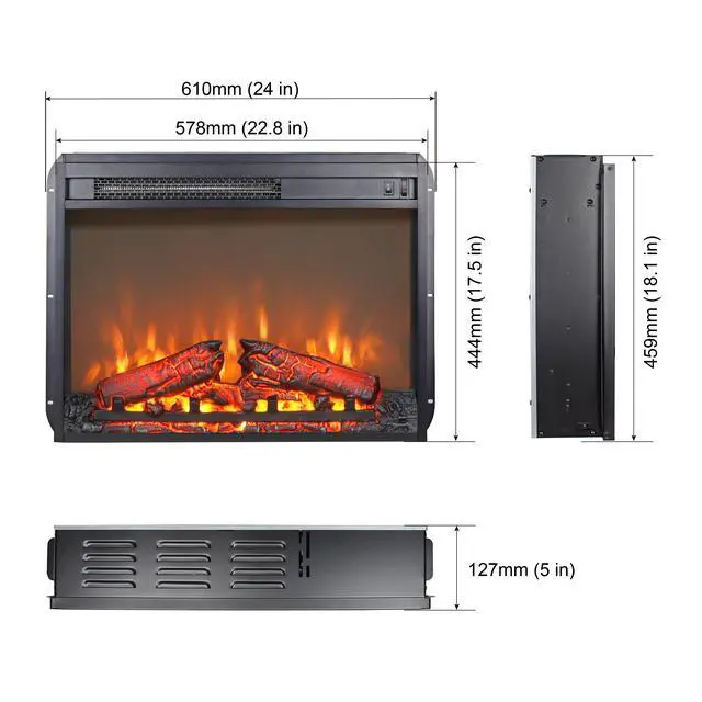 Alt view image 3 of 7 - 23 Inch Electric Fireplace Insert Heater With Log Set & Realistic Flame, Overheating Protection Without Control