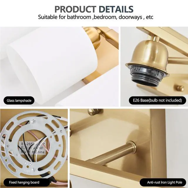 Alt view image 7 of 7 - 6 Light Gold Bathroom Vanity Light, Gold Bathroom Light Fixtures, 38" Modern Brushed Gold Vanity Lighting Fixtures for Bathroom Over Mirror, Gold Sconces Wall Lighting for Bedroom Living Room