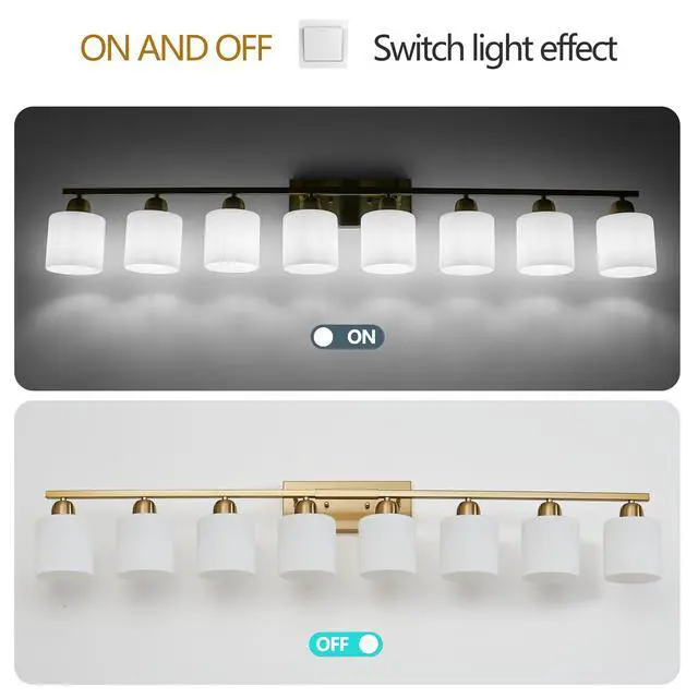 Alt view image 5 of 7 - 52inch Gold Bathroom Light Fixtures, Modern Bathroom Vanity Light with Milky White Glass Shade, Gold Wall Lamp Sconces for Mirror Bedroom, Living Room Hallway