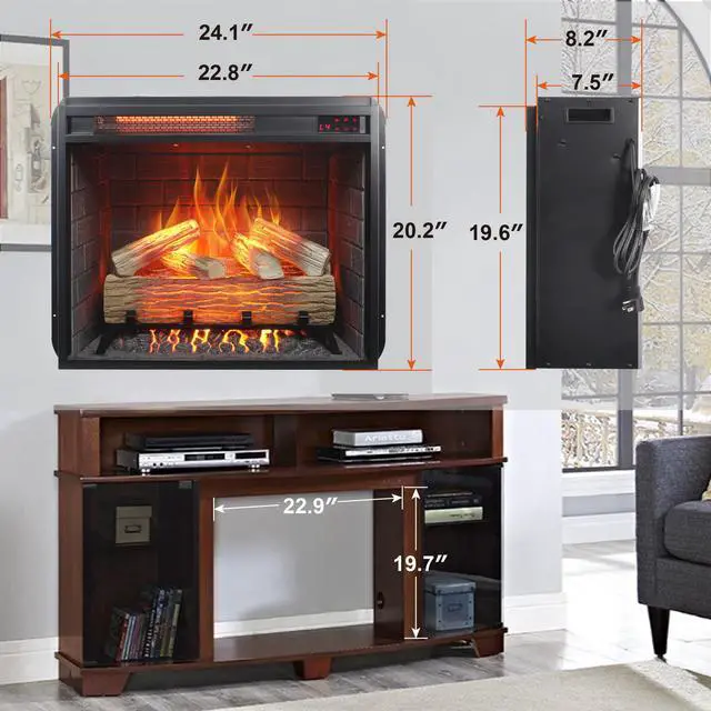 Alt view image 2 of 7 - 23 Inch Infrared Heating Electric Fireplace Insert, With Log Set & Realistic Flame, Remote Control With Timer, Overheating Protection