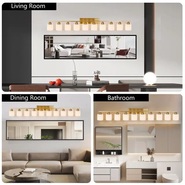Alt view image 5 of 7 - 65inch Gold Bathroom Light Fixtures, Modern Bathroom Vanity Light with Milky White Glass Shade, Gold Wall Lamp Sconces for Mirror Bedroom, Living Room Hallway