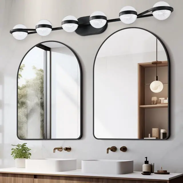 Main image of 43" Black Minimalist Led Bathroom Vanity Light with Crystal Sand Acrylic Shades,6-Light Wall Mounted Decorative Lighting Fixture, Suitable for Bathroom Vanity Mirror