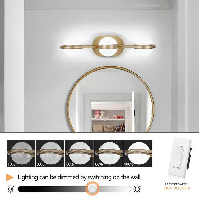 Alt view image 4 of 7 - Bathroom Vanity Light, Led 3 Bulb Crystal Sand Acrylic Shades, Wall Mounted Decorative Lighting Fixture, Suitable for Bathroom Vanity Mirror (Champagne Gold)