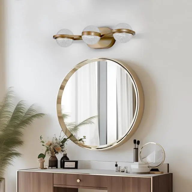 Alt view image 2 of 7 - Bathroom Vanity Light, Led 3 Bulb Crystal Sand Acrylic Shades, Wall Mounted Decorative Lighting Fixture, Suitable for Bathroom Vanity Mirror (Champagne Gold)