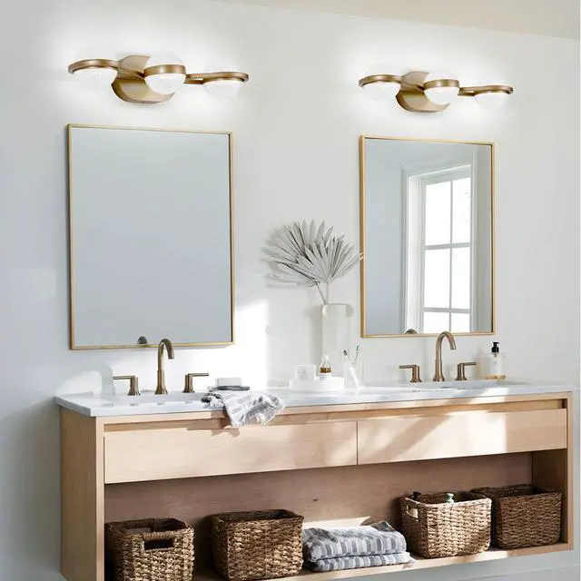 Main image of Bathroom Vanity Light, Led 3 Bulb Crystal Sand Acrylic Shades, Wall Mounted Decorative Lighting Fixture, Suitable for Bathroom Vanity Mirror (Champagne Gold)