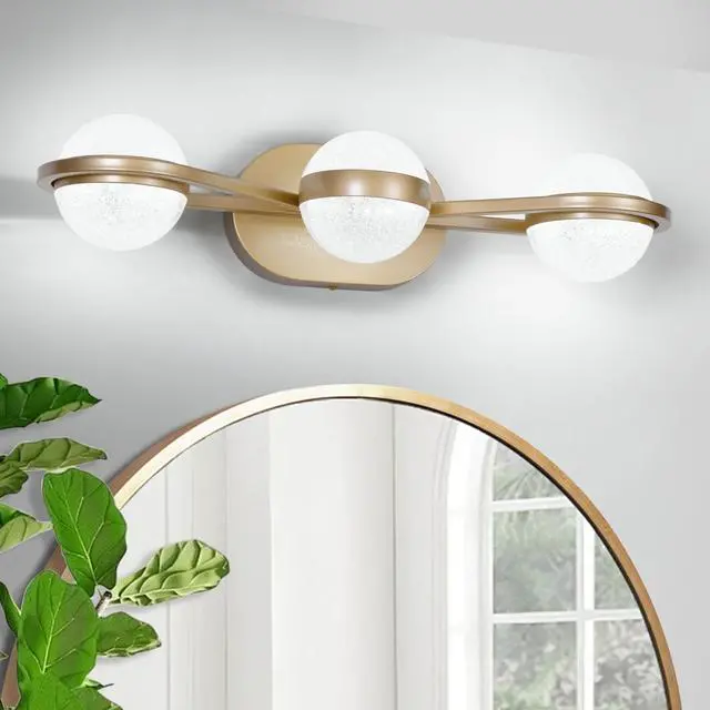 Alt view image 3 of 7 - Bathroom Vanity Light, Led 3 Bulb Crystal Sand Acrylic Shades, Wall Mounted Decorative Lighting Fixture, Suitable for Bathroom Vanity Mirror (Champagne Gold)