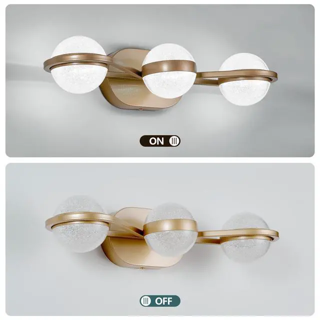 Alt view image 6 of 7 - Bathroom Vanity Light, Led 3 Bulb Crystal Sand Acrylic Shades, Wall Mounted Decorative Lighting Fixture, Suitable for Bathroom Vanity Mirror (Champagne Gold)