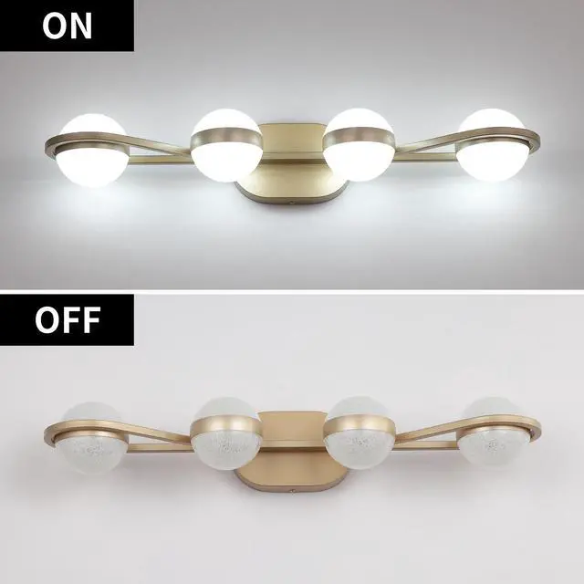Alt view image 7 of 7 - 28" Golden Minimalist Led Bathroom Vanity Light with Crystal Sand Acrylic Shades, 4-Light Wall Mounted Decorative Lighting Fixture, Suitable for Bathroom Vanity Mirror