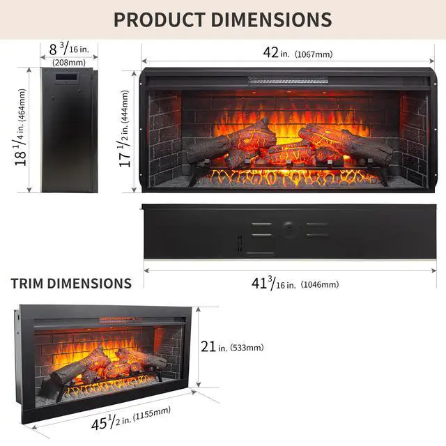 Alt view image 7 of 7 - 42 Inch Infrared Electric Fireplace With Removable Trim Kit Insert, Touch Panel Home Decor Heater