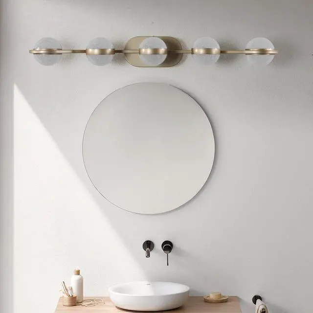 Alt view image 3 of 7 - Bathroom Vanity Light, Led 5 Bulb Crystal Sand Acrylic Shades, Wall Mounted Decorative Lighting Fixture, Suitable for Bathroom Vanity Mirror (Champagne Gold)