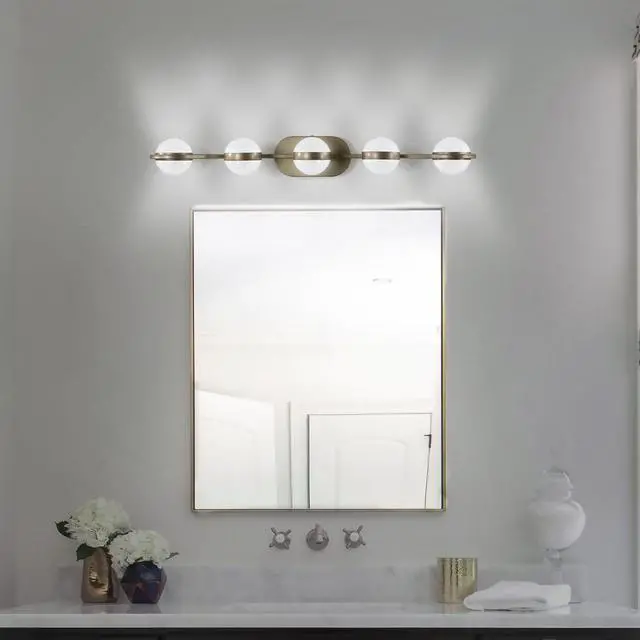 Alt view image 4 of 7 - Bathroom Vanity Light, Led 5 Bulb Crystal Sand Acrylic Shades, Wall Mounted Decorative Lighting Fixture, Suitable for Bathroom Vanity Mirror (Champagne Gold)