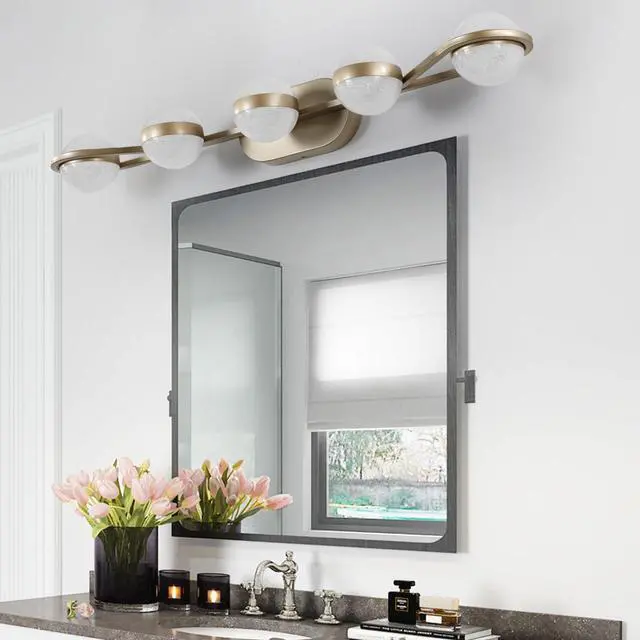 Alt view image 5 of 7 - Bathroom Vanity Light, Led 5 Bulb Crystal Sand Acrylic Shades, Wall Mounted Decorative Lighting Fixture, Suitable for Bathroom Vanity Mirror (Champagne Gold)