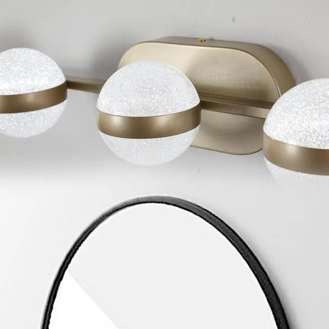 Alt view image 7 of 7 - Bathroom Vanity Light, Led 5 Bulb Crystal Sand Acrylic Shades, Wall Mounted Decorative Lighting Fixture, Suitable for Bathroom Vanity Mirror (Champagne Gold)