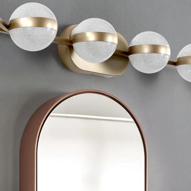 Alt view image 4 of 7 - 43" Gold Minimalist Led Bathroom Vanity Light with Crystal Sand Acrylic Shades, 6-Light Wall Mounted Decorative Lighting Fixture, Suitable for Bathroom Vanity Mirror
