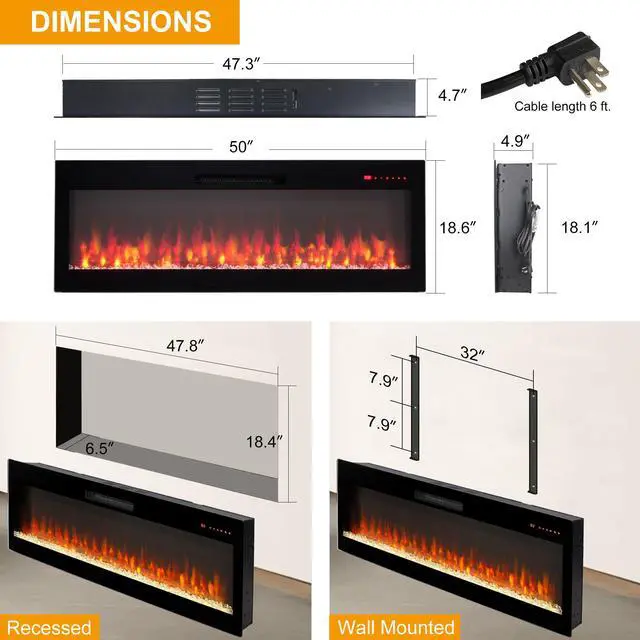 Alt view image 3 of 6 - 60 Inch Fireplace Tv Stand For Tvs Up To 70",With 50"Smart Electric Fireplace,White