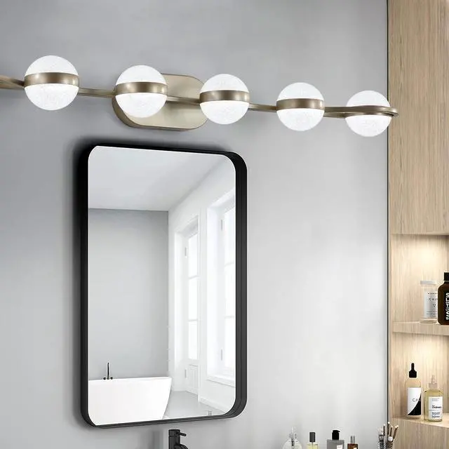 Alt view image 5 of 7 - 43" Gold Minimalist Led Bathroom Vanity Light with Crystal Sand Acrylic Shades, 6-Light Wall Mounted Decorative Lighting Fixture, Suitable for Bathroom Vanity Mirror