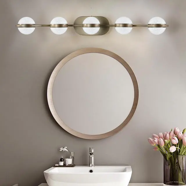 Alt view image 6 of 7 - Bathroom Vanity Light, Led 5 Bulb Crystal Sand Acrylic Shades, Wall Mounted Decorative Lighting Fixture, Suitable for Bathroom Vanity Mirror (Champagne Gold)