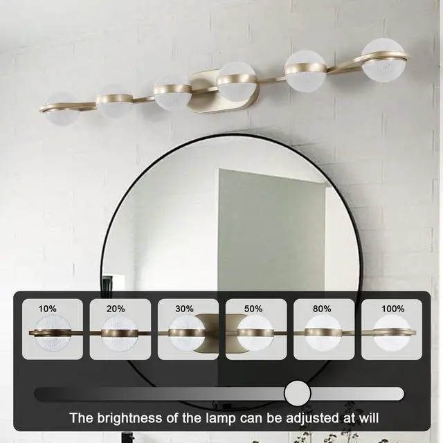 Alt view image 6 of 7 - 43" Gold Minimalist Led Bathroom Vanity Light with Crystal Sand Acrylic Shades, 6-Light Wall Mounted Decorative Lighting Fixture, Suitable for Bathroom Vanity Mirror