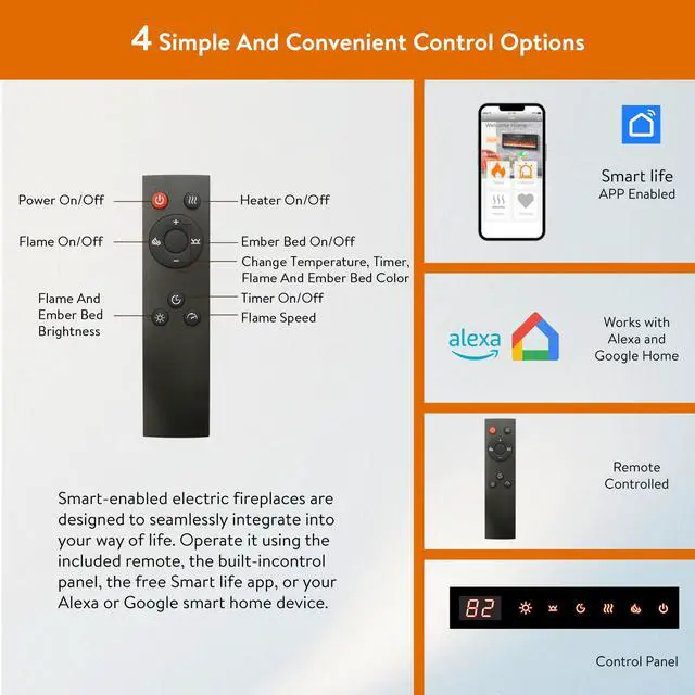 Alt view image 6 of 6 - 70 Inch Fireplace Tv Stand For Tvs Up To 70",With 60"Smart Electric Fireplace,White