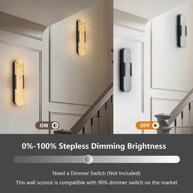 Alt view image 7 of 7 - 19.7" Natural Marble Wall Sconce, Black Sconces Set Of Two, indoor Modern Bathroom Sconces Wall Lighting for Living Room, Bedroom, Hallway, Stairs
