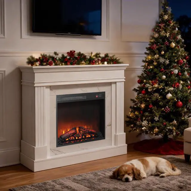 Alt view image 3 of 7 - 44" Electric Fireplace With Mantel For Living Room Or Bedroom,23" Fireplace Insert Heater, Realistic Log And Flame Effect, Remote Control, Timer