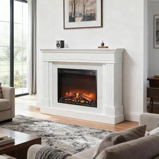 Alt view image 6 of 7 - 44" Electric Fireplace With Mantel For Living Room Or Bedroom,23" Fireplace Insert Heater, Realistic Log And Flame Effect, Remote Control, Timer