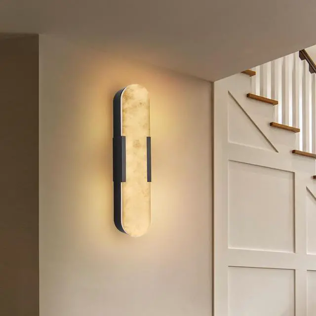 Main image of 19.7" Natural Marble Wall Sconce, Black Sconces Set Of Two, indoor Modern Bathroom Sconces Wall Lighting for Living Room, Bedroom, Hallway, Stairs