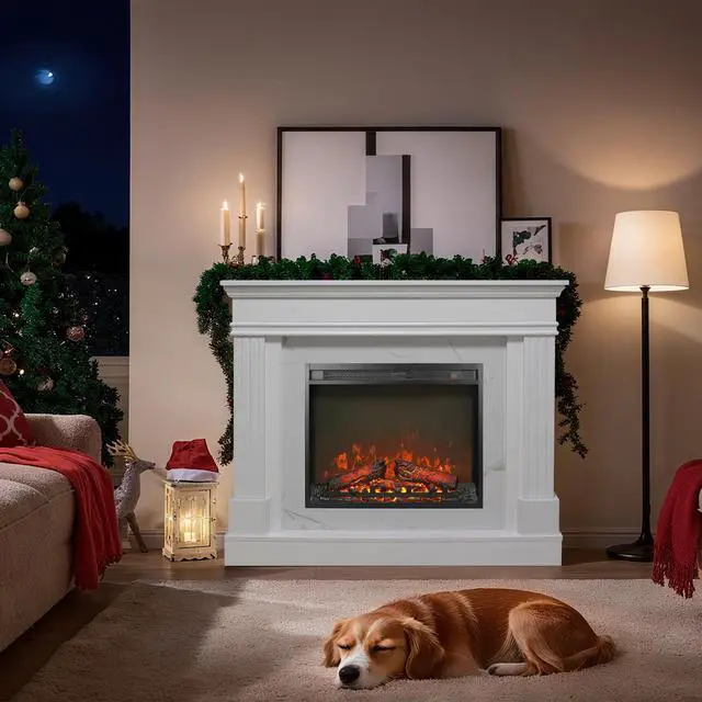 Alt view image 4 of 7 - 44" Electric Fireplace With Mantel For Living Room Or Bedroom,23" Fireplace Insert Heater, Realistic Log And Flame Effect, Remote Control, Timer